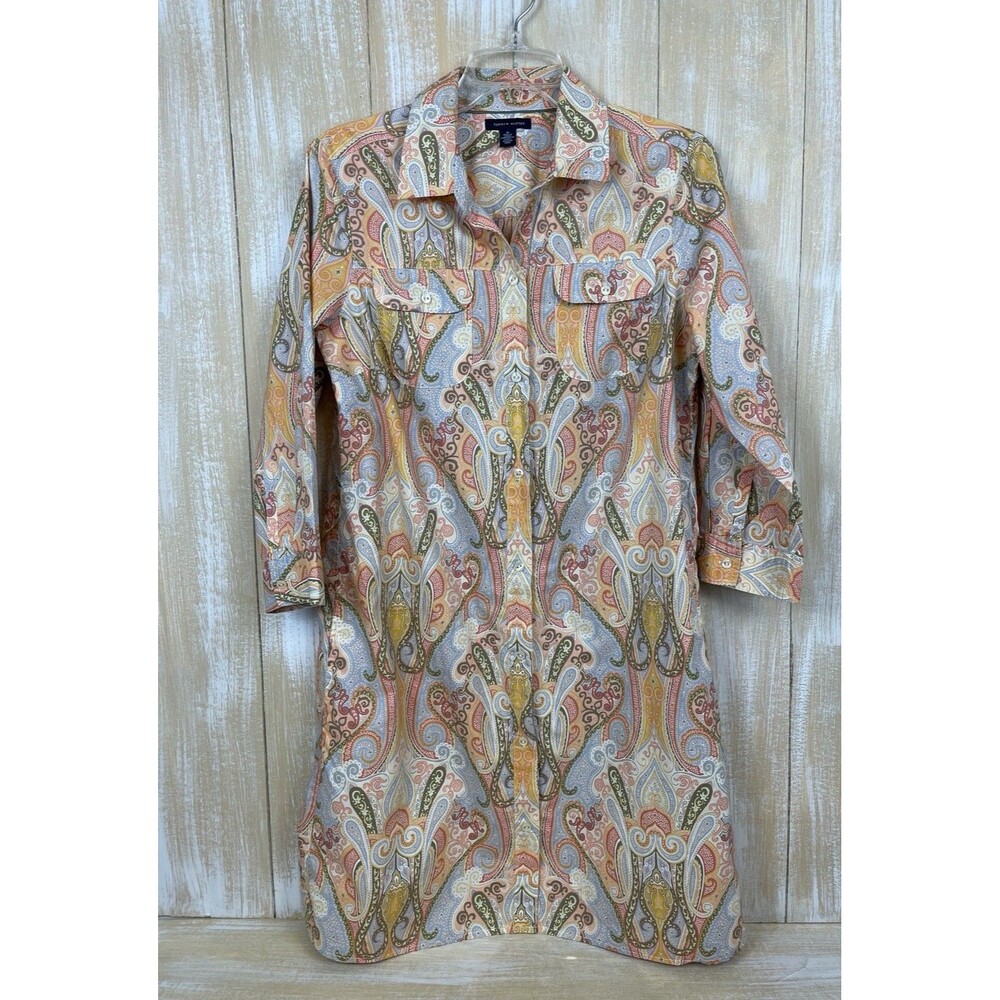 Tommy Hilfiger Shirt Dress Women's Size Medium Paisley Print Long Sleeve Cotton